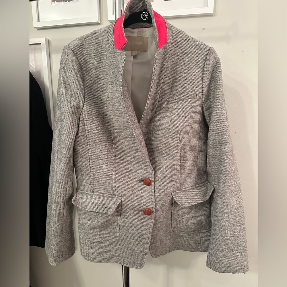 Banana Republic Wool Grey Jacket with Hot Pink Collar